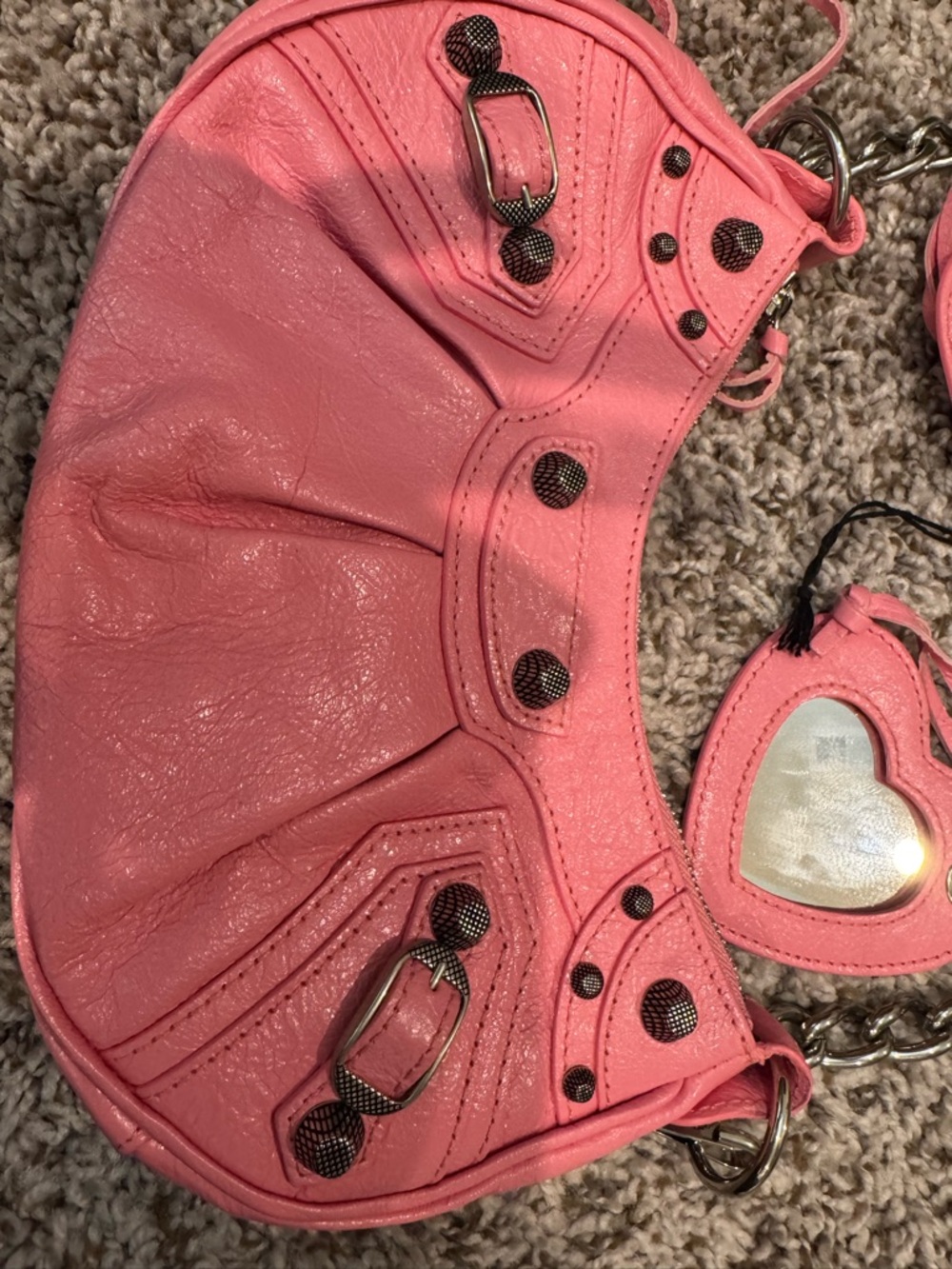 Balenciaga Sweet Pink Leather Mini Shoulder Bag with Heart Charm & Coin Pouch - Picture 2 of 4